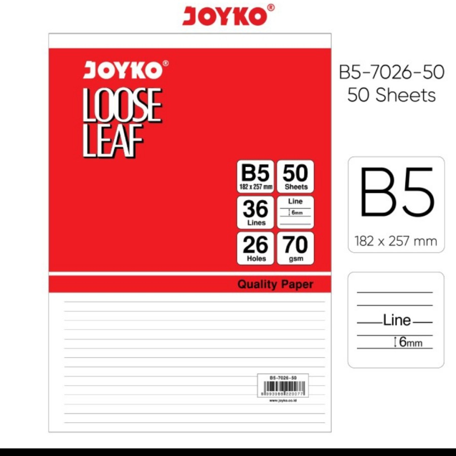 

LOOSE LEAF B5 7026 ISI 50S JOYKO / Joyko B5 50 lembar / Refill Loose Leaf