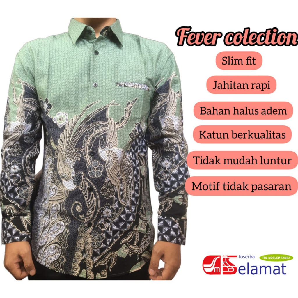 KEMEJA BATIK PRIA SLIMFIT ASLI FEVER COLECTION PREMIUM MOTIF TERBATAS TERLARIS LENGAN PANJANG
