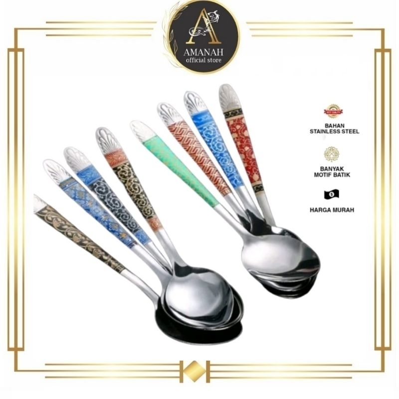 Sendok Makan Batik Stainless / Sendok Motif Batik Souvenir / Sendok Garpu Alat Makan Stainless