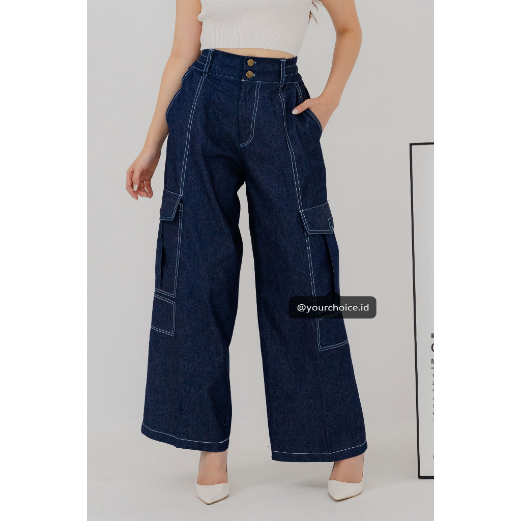 YOURCHOICE.ID Celana Jeans Cargo Wanita/Celana Jeans Cargo Style Y2K/Celana Jeans Wanita/Minji Cargo