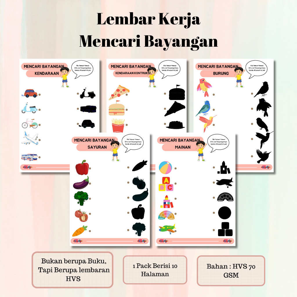 

Lembar Kerja Mencari Bayangan Benda Untuk Aktivitas Si Kecil (Berupa Lembaran Bukan Buku)