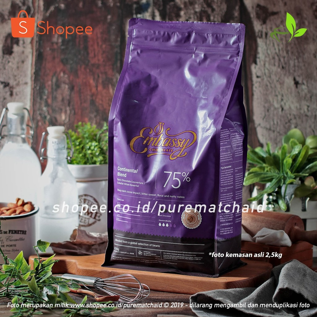 

Embassy Chocolate - CONTINENTAL 75% 2,5kg Dark Couverture Coklat Tulip Indonesian Chocolate Coin
