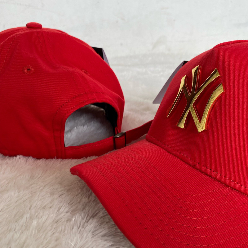 TOPI NY MERAH LOGO GOLD BESI ORIGINAL PREMIUM
