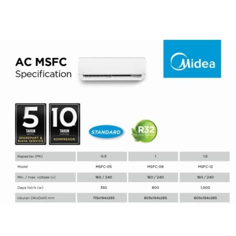 AC MIDEA STANDAR 0,5PK MSFC-05CRN1