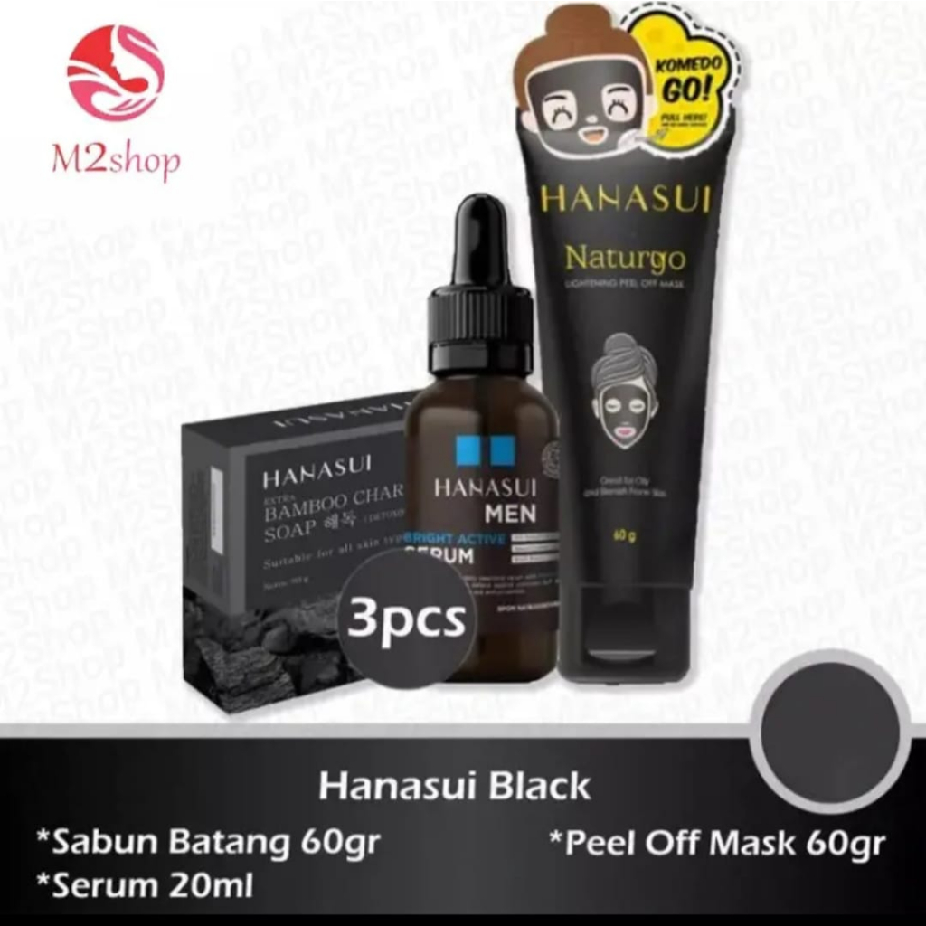 PAKET HANASUI FOR MEH BLACK SERIES PAKET PERAWATAN WAJAH PRIA COWOK KOMEDO,perawatan wajah pria,flek