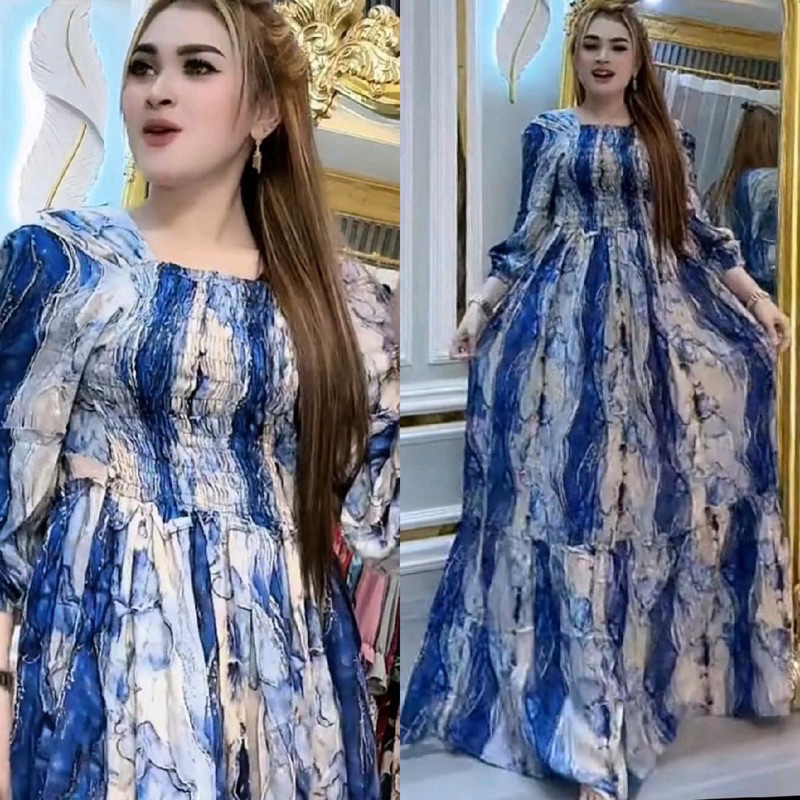 Home Dress Smok Ulva Riani Marble biru