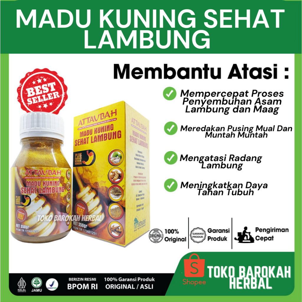 Attaubah - Madu Kuning Sehat Lambung 350gr Obat GERD Maag Dan Asam Lambung Asli Original