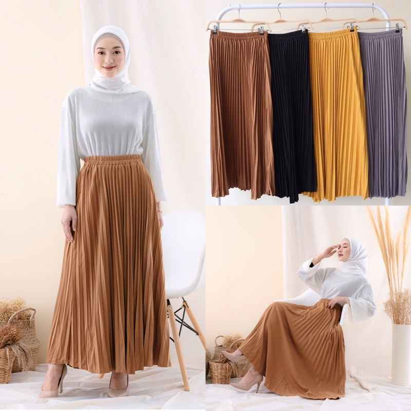 Rok Plisket Klok / Rok Plisket Rempel Besar / Rok Klok / Rok Plisket / Rok Perempuan / Bawahan Perem