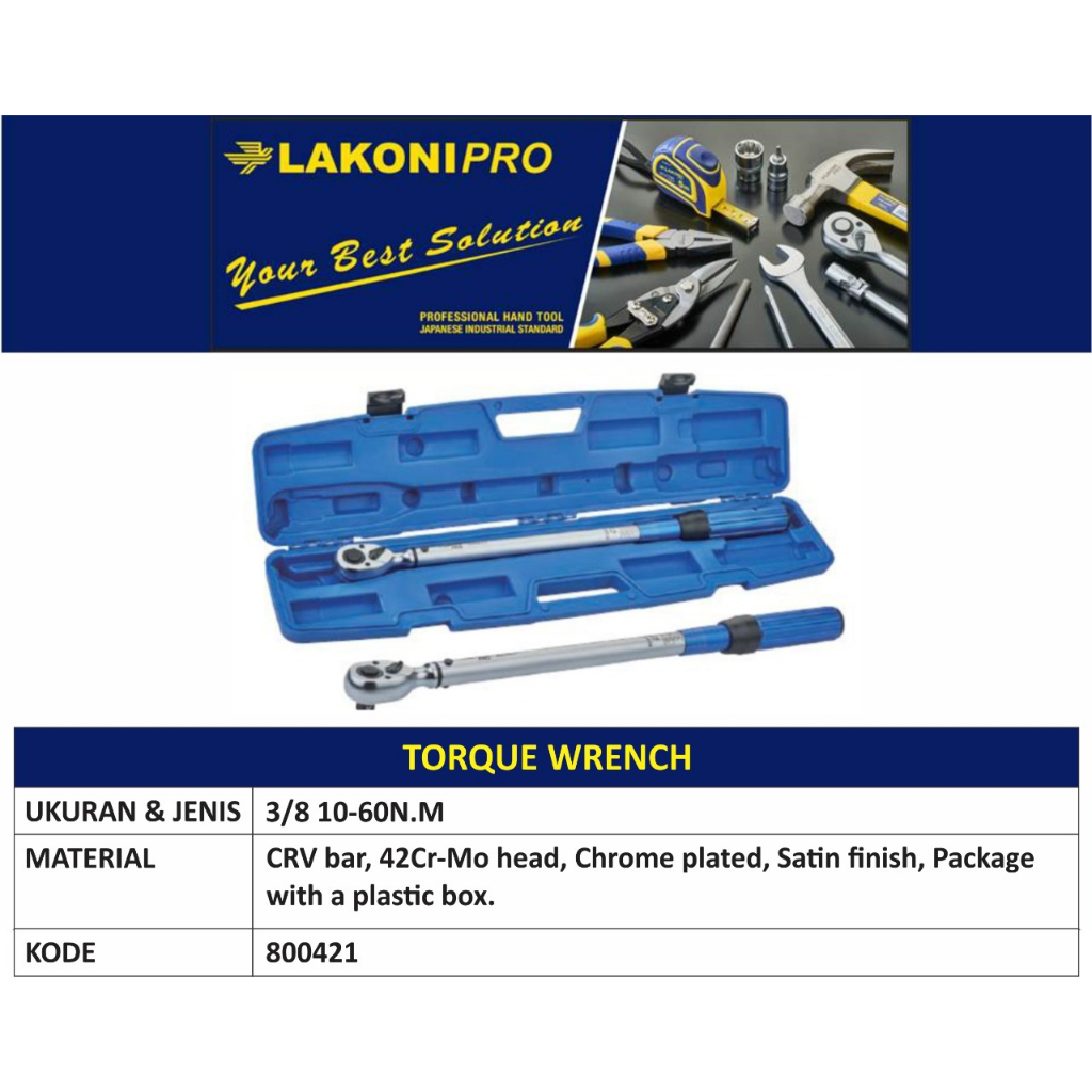 Kunci Torsi Torque Wrench 3/8 10-60 nm Lakoni Pro Jetjo Tools