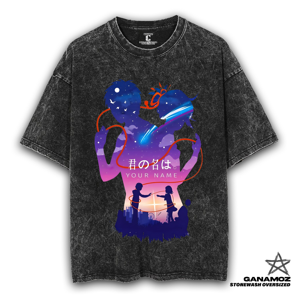 GANAMOZ Kaos Anime Kimi No Nawa YOUR NAME V1 Stone Wash Oversize T-shirt | Kaos Oversize Wanita | Ka