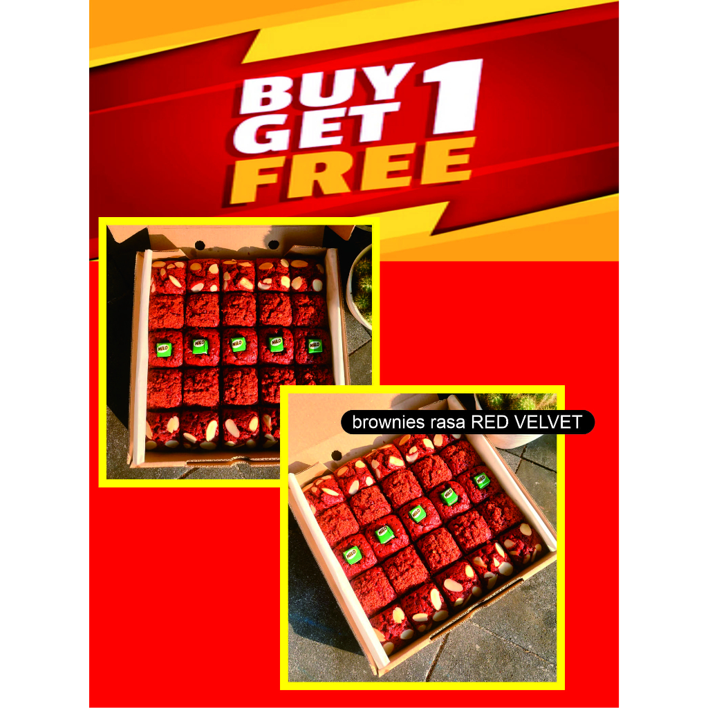 

Fudgy Brownies Red velved shiny crush BELI 1 GRATIS 1, ukuran 20 x20 isi 25 potong