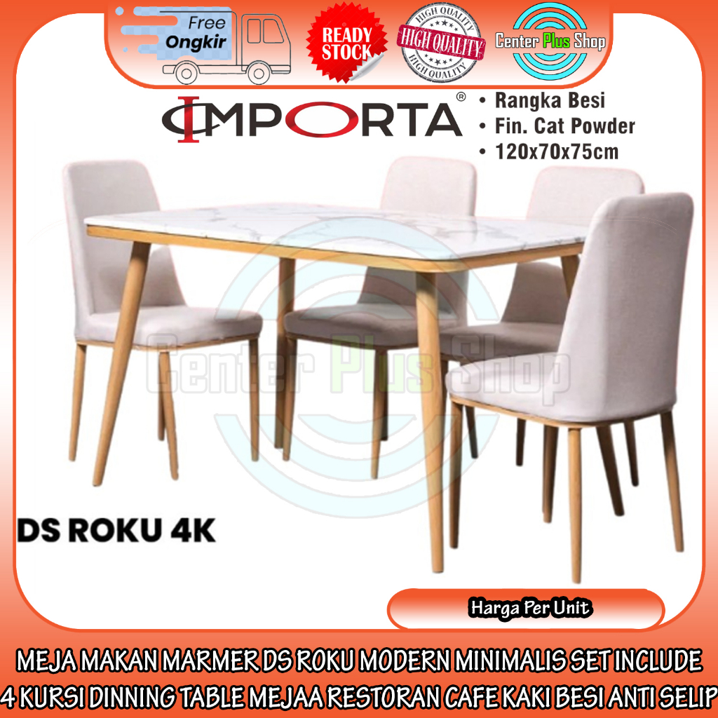[Kargo] MEJA MAKAN MARMER IMPORTA DS ROKU MODERN MINIMALIS SET INCLUDE 4 KURSI DINNING TABLE MEJAA R