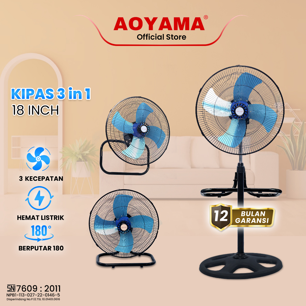 KIPAS ANGIN 3 IN 1 BESI AOYAMA / KIPAS 18 INCH / KIPAS BESI AOYAMA / KIPAS 3 MODE / KIPAS ANGHIN KEN