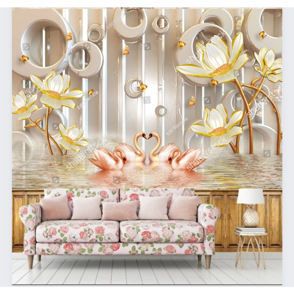 Wallpaper Bunga Emas Untuk Ruang Tamu - Cetak Wallpaper Bunga Emas Untuk Kamar Tidur