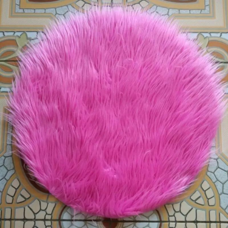 BULU KOREA KAIN BULU RASFUR TAPLAK MEJA BULAT WARNA PINK