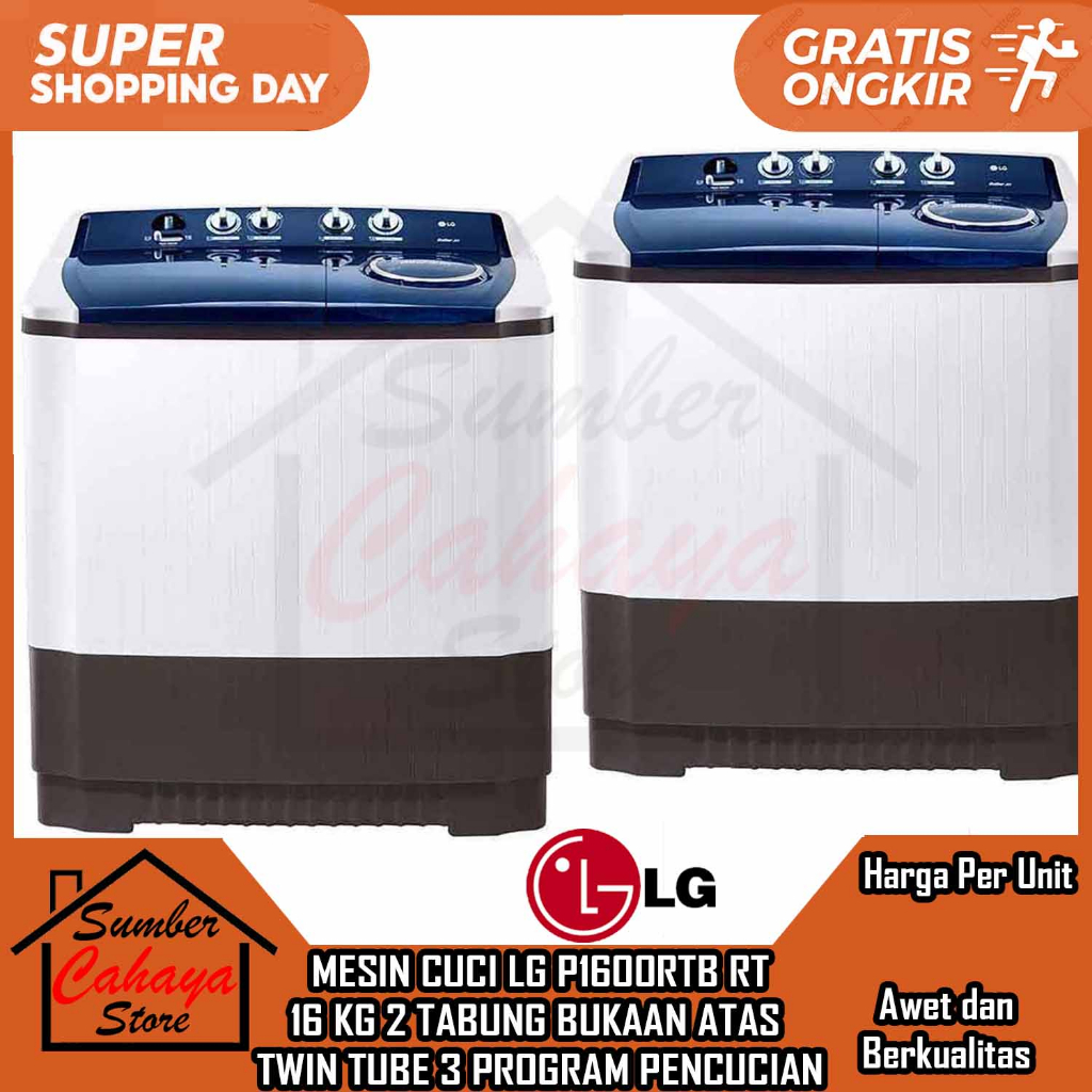 [Kargo] MESIN CUCI LG P1600RTB RT 2 TABUNG 16KG BUKAAN PENUTUP ATAS PEMBERSIH PAKAIAN KAIN SPREI HAN