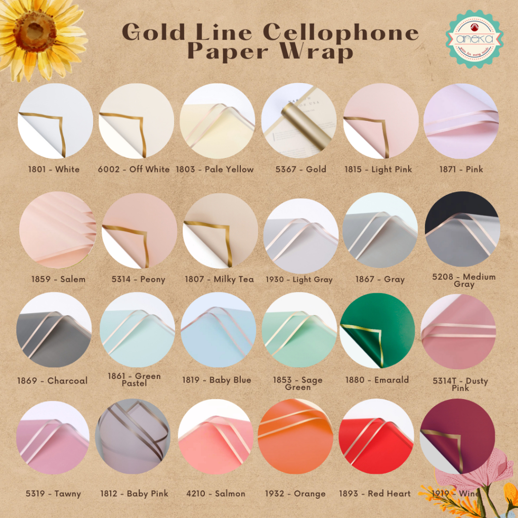 

KATALOG - [ Lembaran ] Kertas Cellophane Buket Bunga [Gold Line] Flower Wrapping Paper Celophane