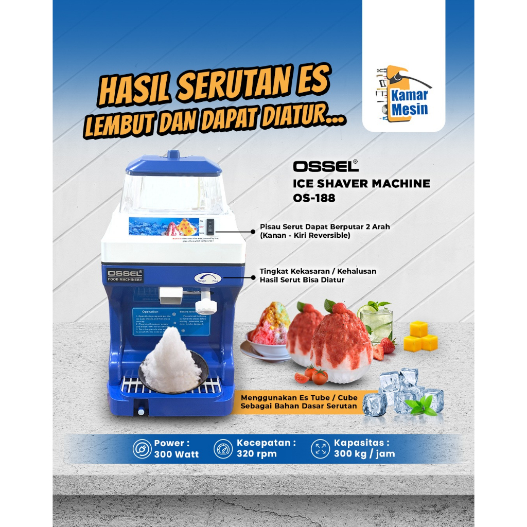 OSSEL Mesin Serut Es Ice Shaver Ice Planer Ice Crusher Snow Ice OS-188 OSSEL