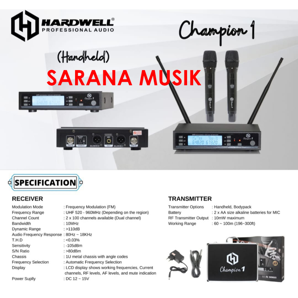 Mic Wireless Hardwell Champion 1 Handle Dual Mic Hardwell Champion1