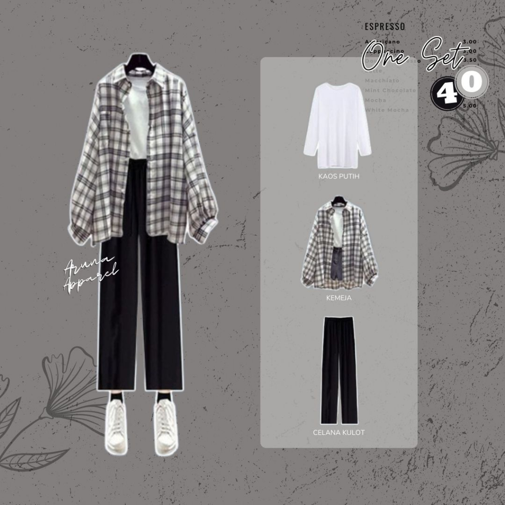 3in1 One Set Korean Korea Style Outfit Korea wanita , outfit ulzzang, ootd Korea wanita, Korean styl