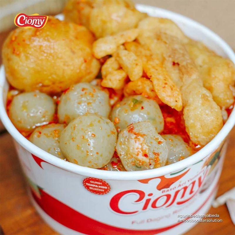 

Baso Aci instan Komplit Ciomy cup full daging rempah ayam pedes gurih