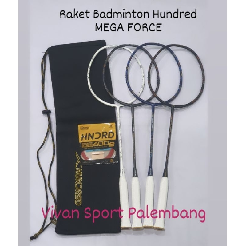 Raket Badminton Hundred Mega Force / Raket Bulutangkis Hndred Mega Force Bonus Senar dan Tas Kain