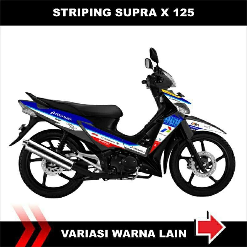 stripping lis sticker variasi honda supra x 125 motif mandalika pertamina