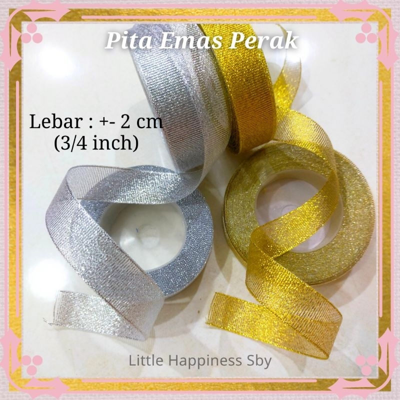 

Murah! (MINIMUM TOTAL ORDER Rp.5000) (Ecer) (meteran) Pita emas perak 3/4 inch 2 cm gold silver ribbon