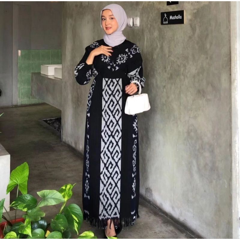 Long Dress Tenun, Dres Tenun Ikat Asli, Baju Dres  Tenun, Baju Etnik Wanita, Dres Batik