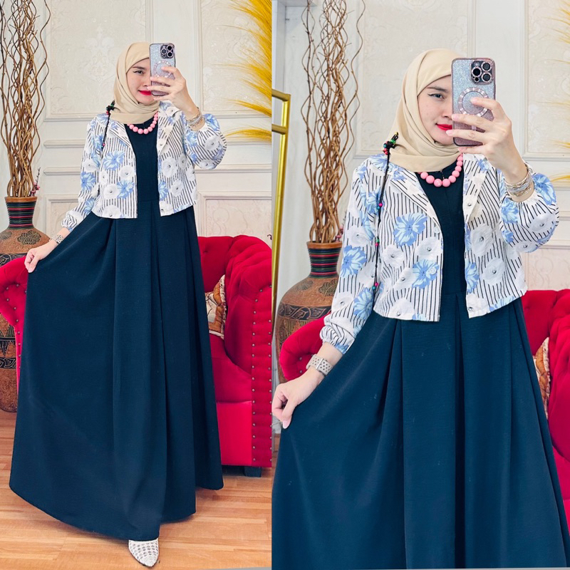 MECCA one set inner + outer krinkel vip desain (tanpa ikat pinggang)