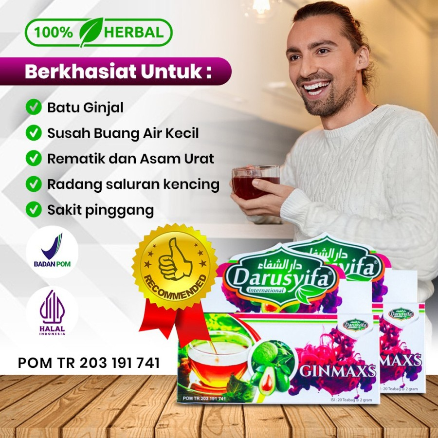 

teh celup ginmax 20 sachet darusyifa Original / teh celup ginmax herbal alami atasi sakit pinggang