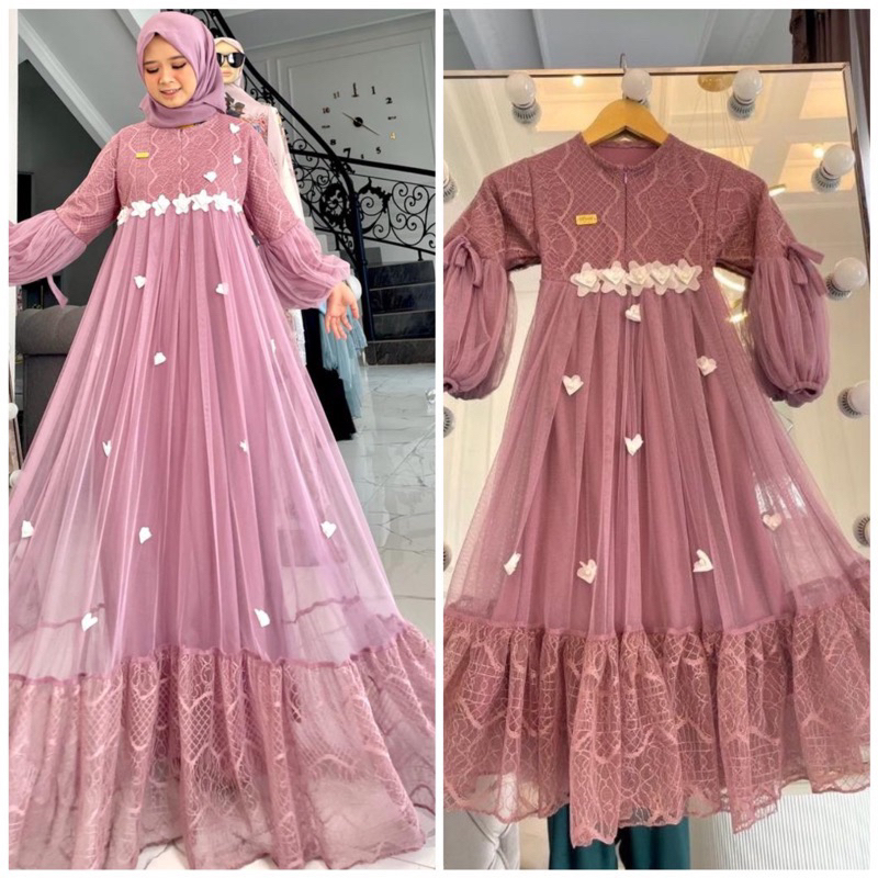 Gamis Pesta Anak Perempuan Brukat Motif Bunga Bunga S, M, L, XL