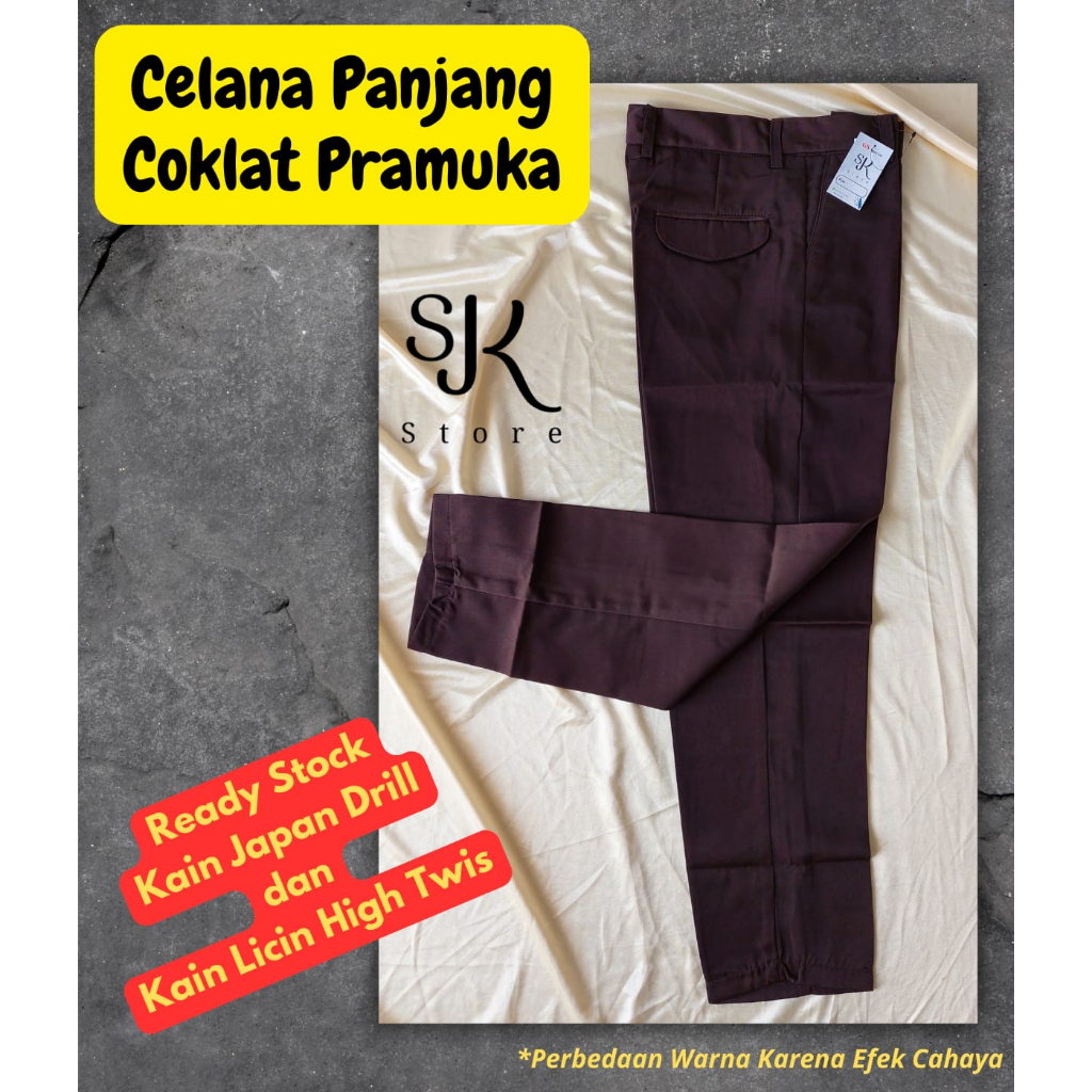 Celana Panjang Pramuka SMP/SMA Kain Japan Drill atau Kain Licin Warna Coklat