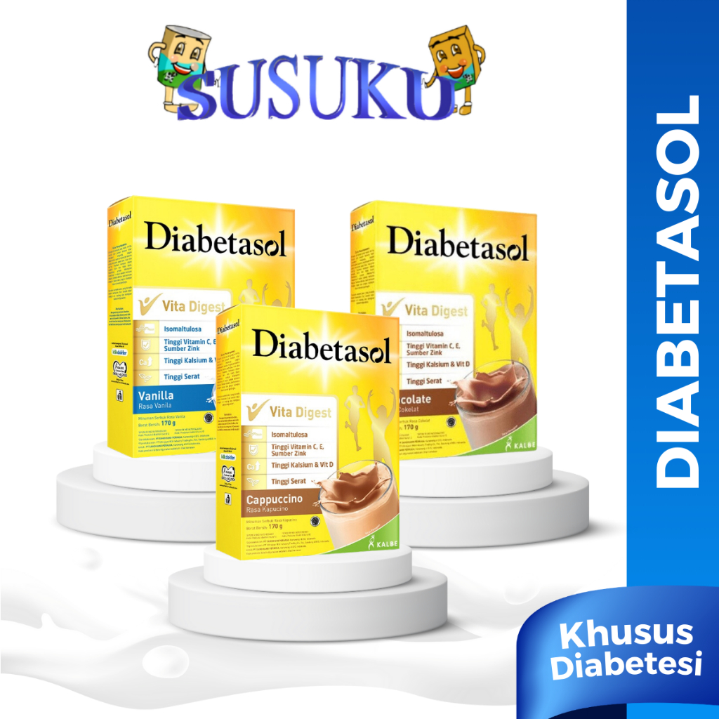 

Diabetasol Susu Nutrisi Pengganti Makan Diabetes Rasa Vanila/Cokelat/Cappuccino 2x285gr