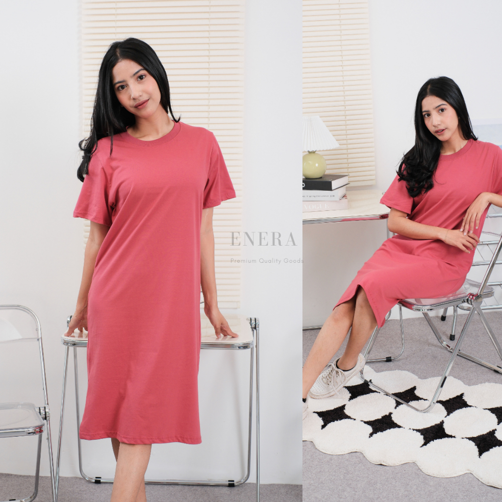 ENERA BASIC - Dress Katun Polos Midi Dress Casual Wanita