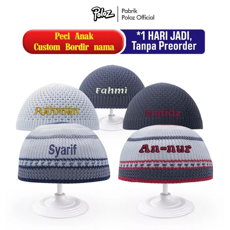 Peci Rajut anak Freee bordir Nama anak Suka suka Peci Custom bordir Nama Bayi Bordir Nama Peci Bai m