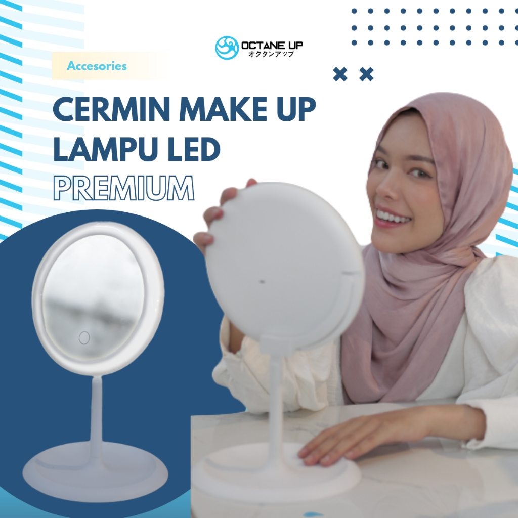 Cermin Bulat Make Up Lampu Led Meja Mirror Premium