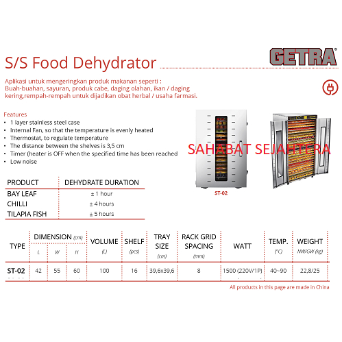 GETRA Food Dehydrator ST-02 Alat Pengering Makanan