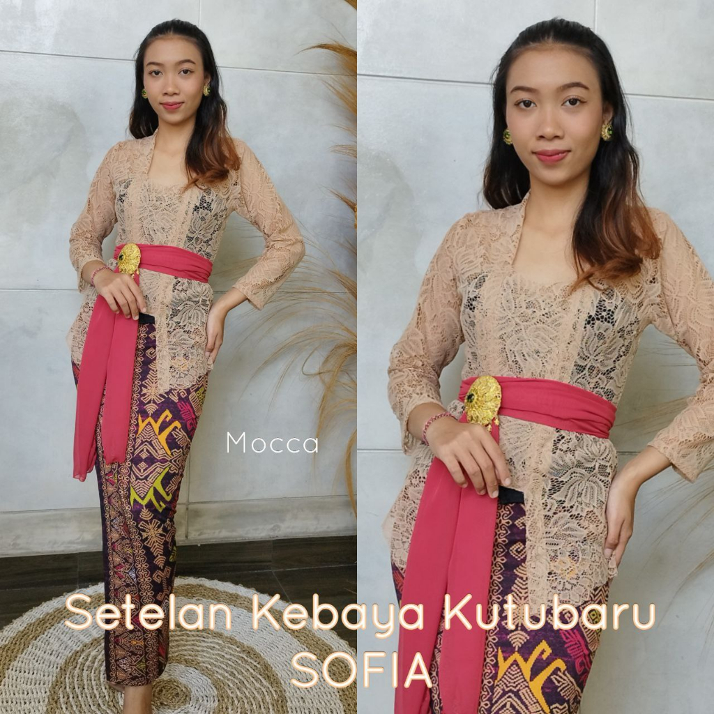 Baju Kebaya Brokat SETELAN Kebaya Bali SOFIA KOREAN LACE JUMBO dan Rok Moscreft Batik Panjang Kebaya