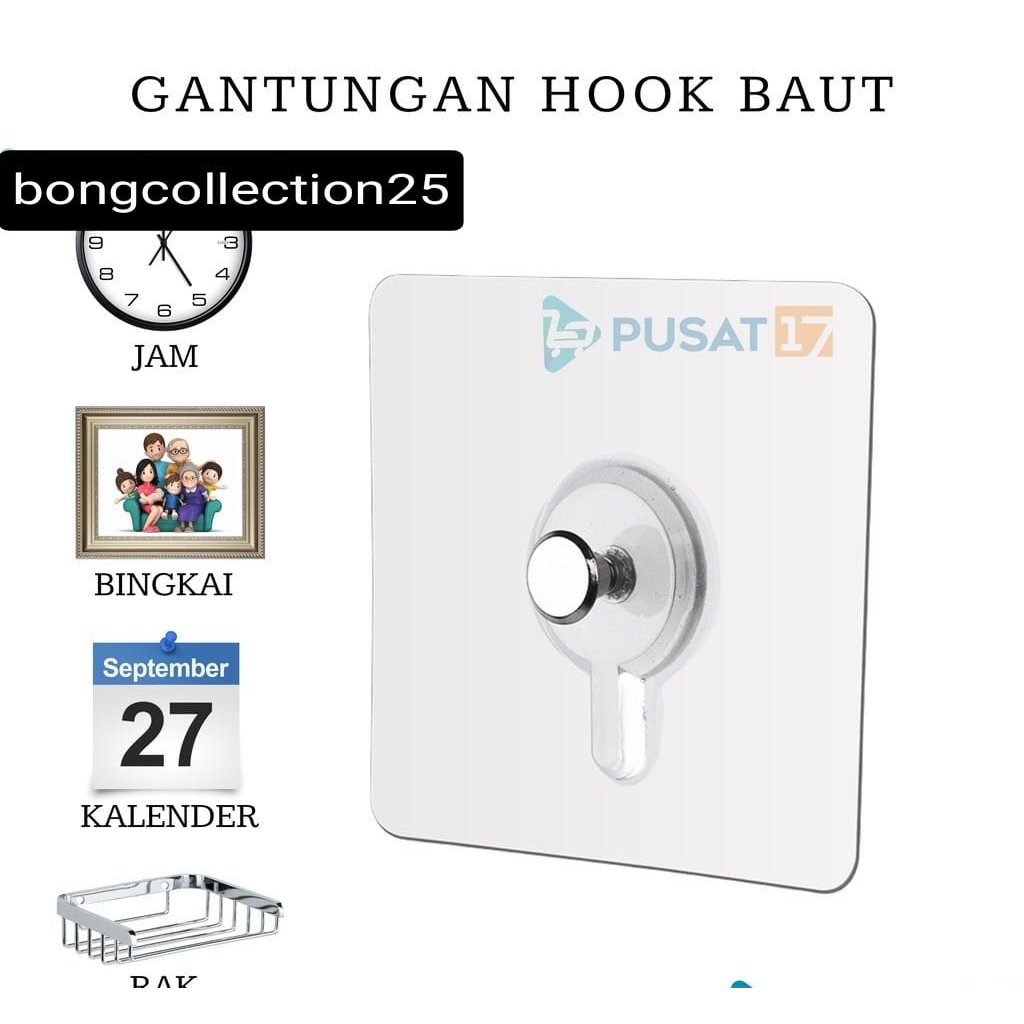 TEMPELAN HOOK BAUT PAKU / TEMPELAN DINDING AJAIB BAUT GANTUNGAN HOOK MAGIC TEMPEL PEREKAT TANPA BOR