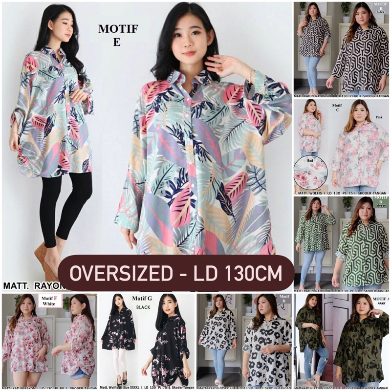 Kemeja Jumbo Wanita Baju hamil busui kancing bermotif bahan adem bigsize lengan panjang LD130 LD 130