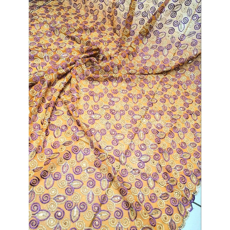 Kain Sifon Bordir Tebal Ungu Emas Payet Pinggiran (ada 2 motif)
