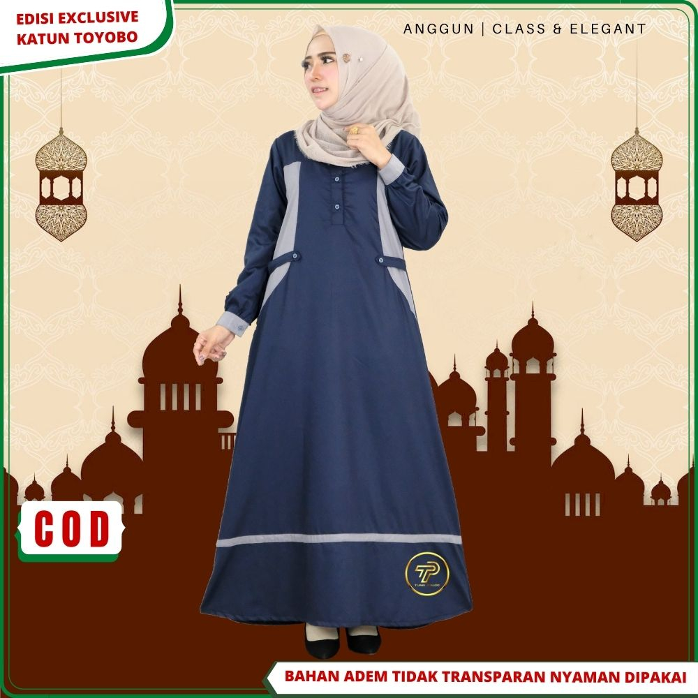 Baju Gamis Wanita Remaja Bahan Katun Toyobo Premium Kombinasi 2 dua Warna Terbaru Kekinian Busui Fri