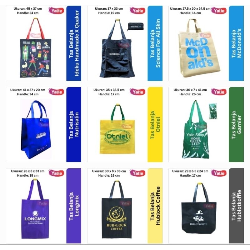 REUSABLE SHOPPING BAG McD/Ideku Handmade/Garnier/Hublock/Nutrisalin/McDonalds Tas Belanja/Tas Lipat 