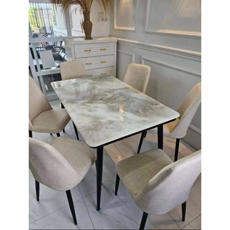 Meja makan import marmer kursi 6