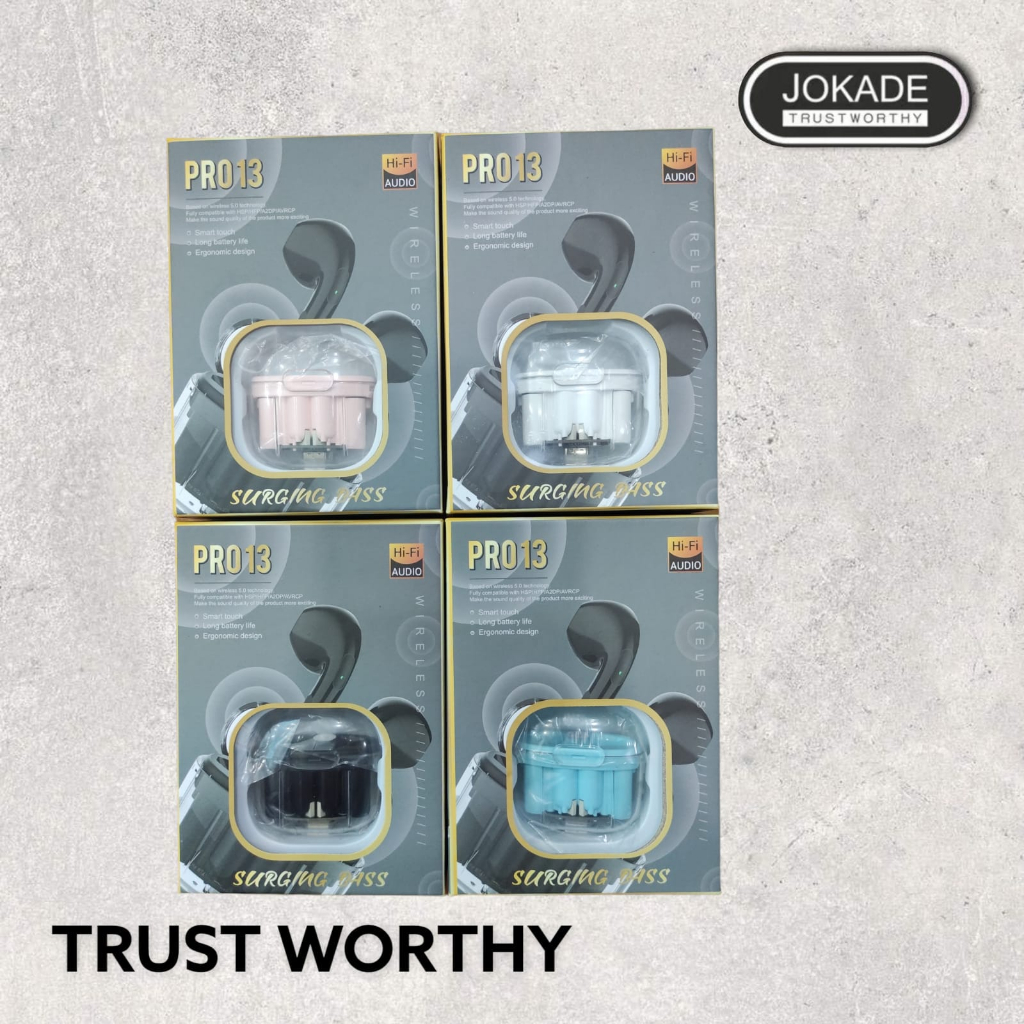 JOKADE HEADSET BLUETOOTH NIRKABEL TWS PRO13 TRANSPARAN - HEADPHONE HiFi Subwoofer 5.3 - EARPHONE GAM