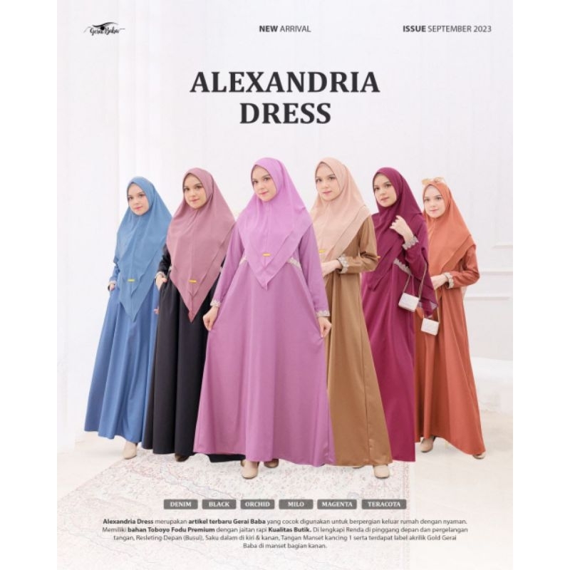 Dress gamis terlaris Alexandria Dress dan khimar by Gerai baba Ready to.Order tidak satu set
