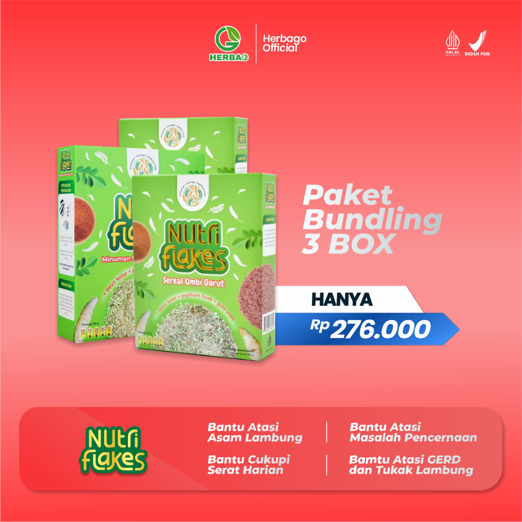 

Nutriflakes Paket 3 Box Original – Sereal Dengan Kandungan Daun Kelor Umbi Garut Dan Susu Kambing Etawa Atasi Solusi Permasalahan Lambung Maag Kronis Membantu Mengontrol Kadar Gula Darah Dan Memperbaiki System Pencernaan 100% Aman Tanpa Efek Samping