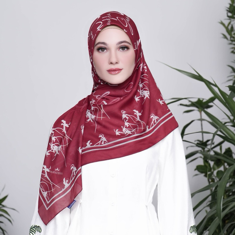 MANDJHA Floral Fancy Red Scarf By IVAN GUNAWAN - Jilbab Hijab Segi Empat