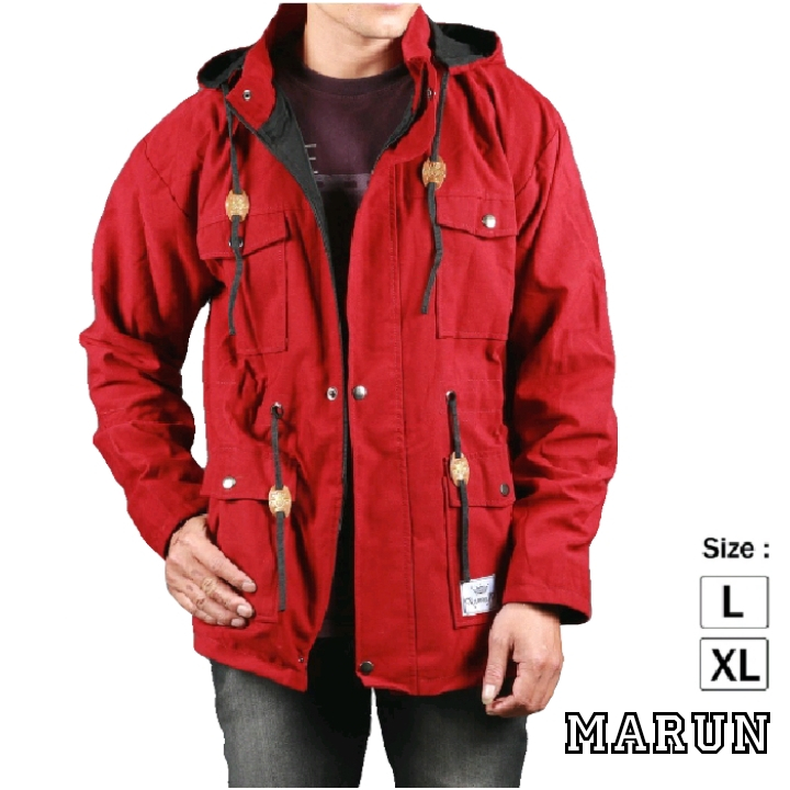 Jaket Parka Pria Baby Canvas Premium Warna Maroon
